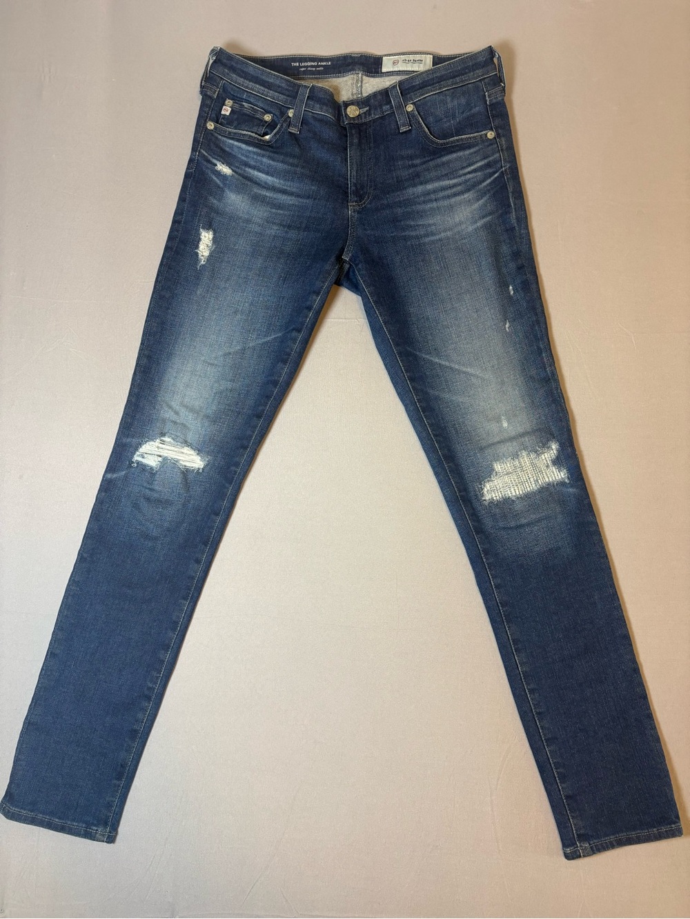 AG Adriano Goldschmied Dark Blue Distressed Jeggings